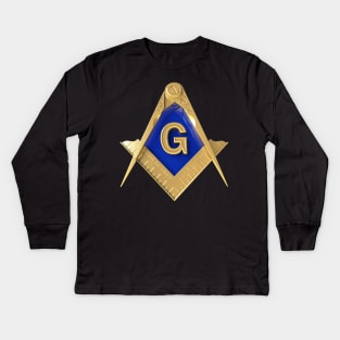 Gold Square & Compass Masonic Freemason Kids Long Sleeve T-Shirt